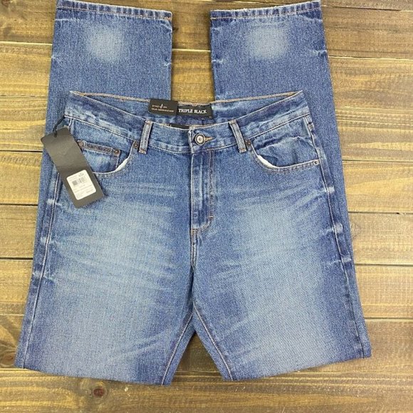 BRAND NEW - Triple Black Medium Wash Men's Denim Jeans Straight Fit Sz. 32/33 - Picture 1 of 8